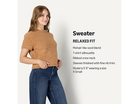 Amazon Essentials Women Relaxed-Fit Faux Mohair SS Sweater