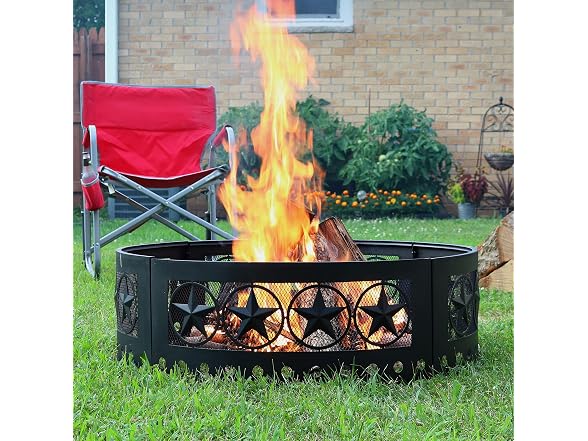 Sunnydaze 4-Star Decorative Outdoor Large Round Metal Fire Pit Ring, 36"