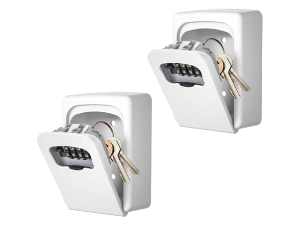Key Lock Box Wall Mounted, White 2 Pack