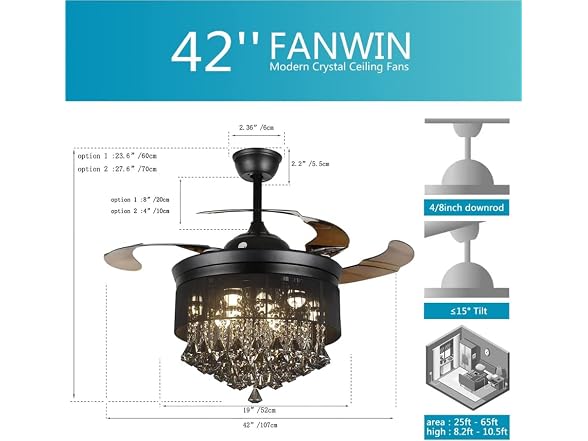 JSDTAN 42'' Modern Crystal Ceiling Fan