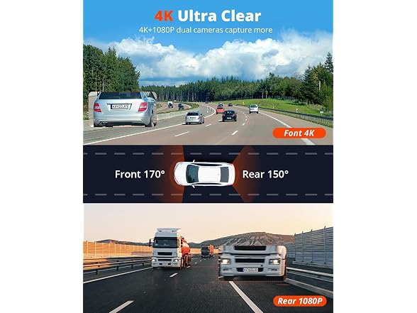 KUTYUUT Kingslim 4K Dash Cam Front and Rear with 64GB SD Card