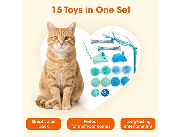 ASPCA 15-Piece Cat Toy Variety Pack – Blue