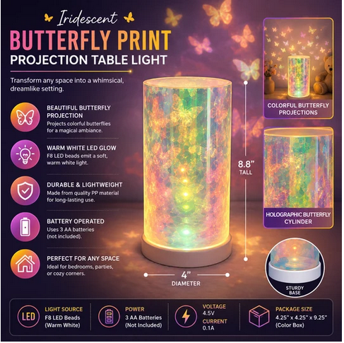 Iridescent Butterfly Print Projection Table Light - Gallery 4