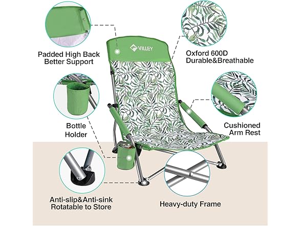 VILLEY Low Beach Chair, High Back