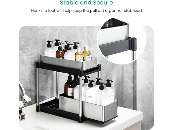 Home Zone Living 2-Tier Stainless Steel Cabinet Pull Out Organizer 