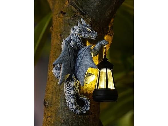 Goodeco 2 Pack Solar Dragon Tree Hugger Garden Statue Gray