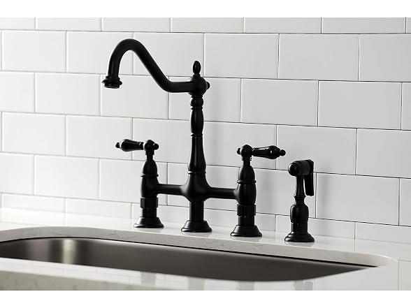 Kingston KS1270PKLBS Bridge Kitchen Faucet w Brass Sprayer