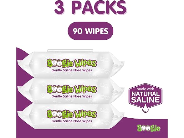 Boogie Wipes Saline Nose Wipes 90 Count Unscented