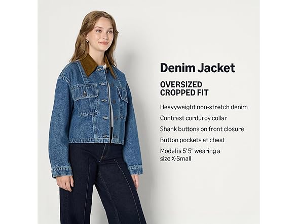 Women's Oversized-Fit Cropped Denim Jacket