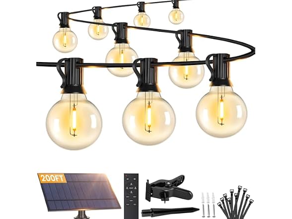 G40 Solar String Lights Outdoor with Remote 200FT