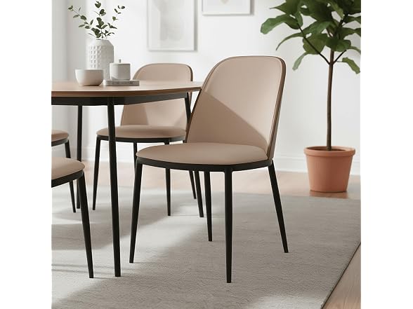 LeisureMod TCWN18BG Tule Dining Chair Walnut/Beige