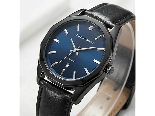 Geoffrey Beene Men Gunmetal Leather Watch