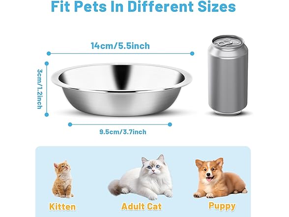 Steel Cat Food Bowls 3pc Set 5.5"