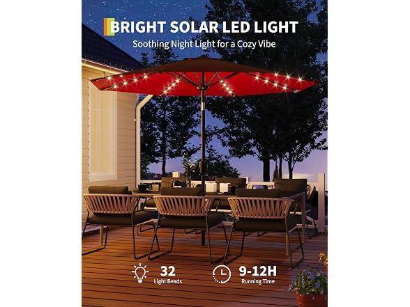 GarveeLife 9 ft Patio Umbrella with, Red - Gallery 2