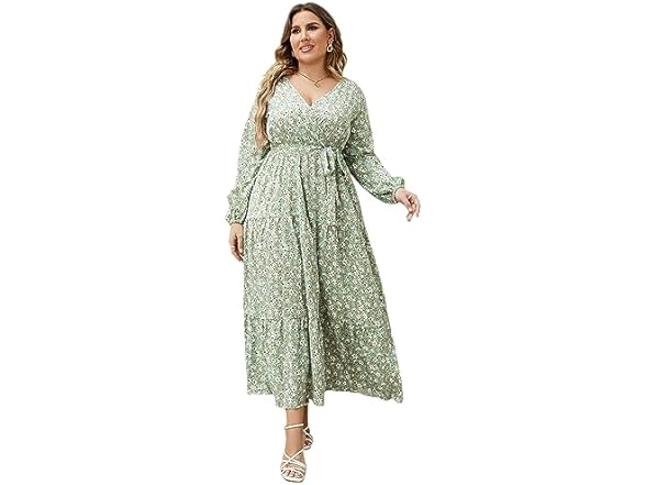 KOJOOIN Wrap Maxi Dress Green Flower (XL)