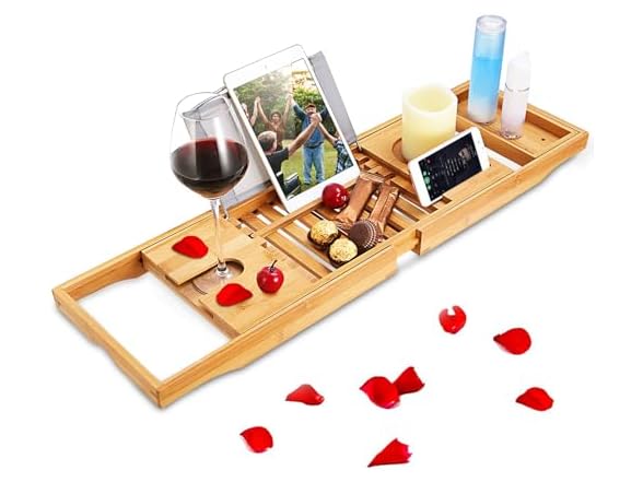iMounTEK Water Resistant/Rust Proof Bamboo Bathtub Caddy