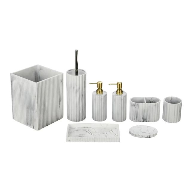 J&V Textiles 8Pc Bathroom Accessories Set WHITE - Gallery 9