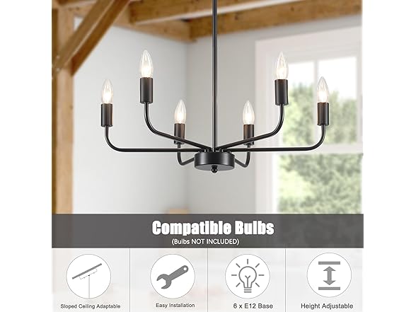 6-Light Industrial Black Chandelier