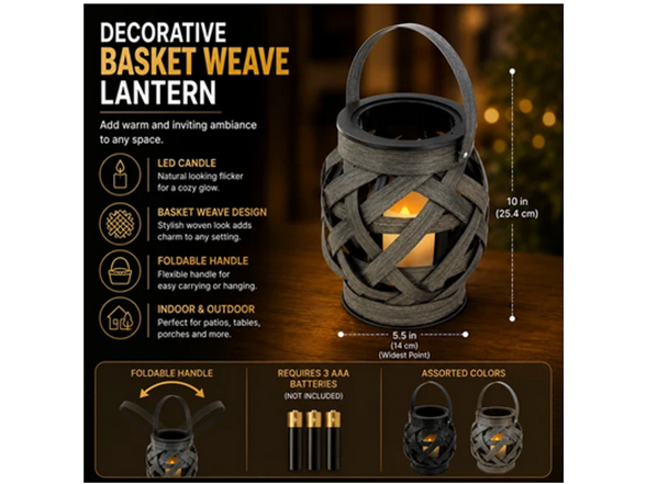 Decorative Basket Weave Lantern with LED Candle