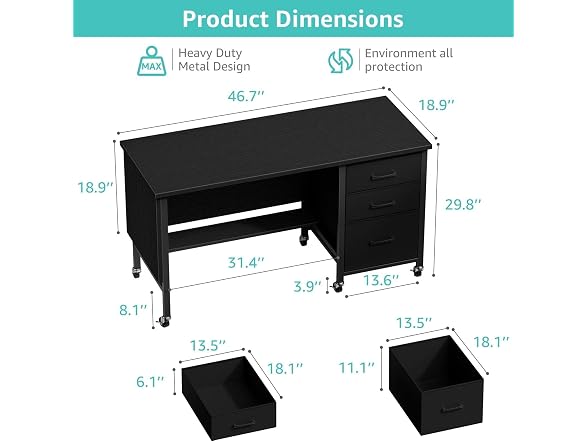 Rolling Teacher Desk with File Drawer