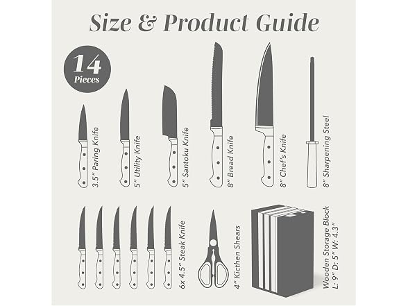 14 Pieces Kitchen Knife Block Set