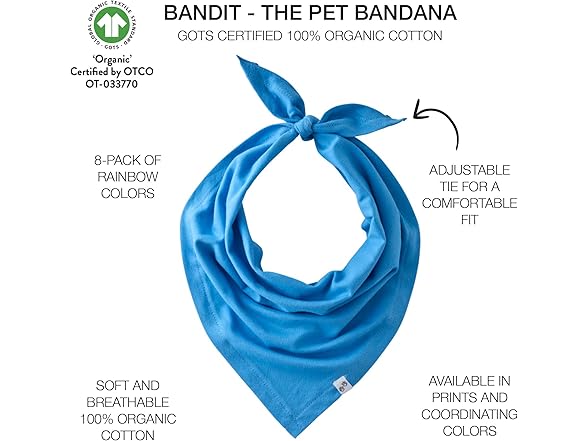 Pet Passion 8PK Multipack 100% Organic Cotton Bandanas