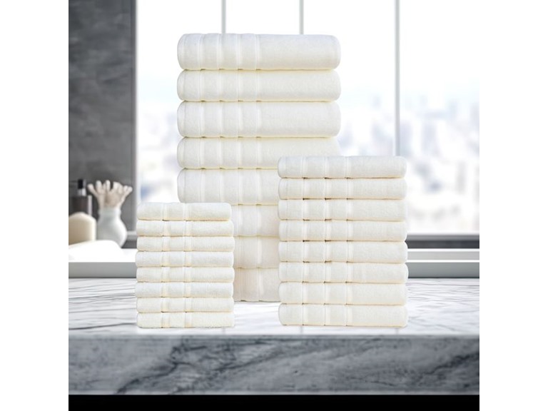 Bibb Home 4241 24 Piece Zero Twist Egyptian Cotton Towel Se