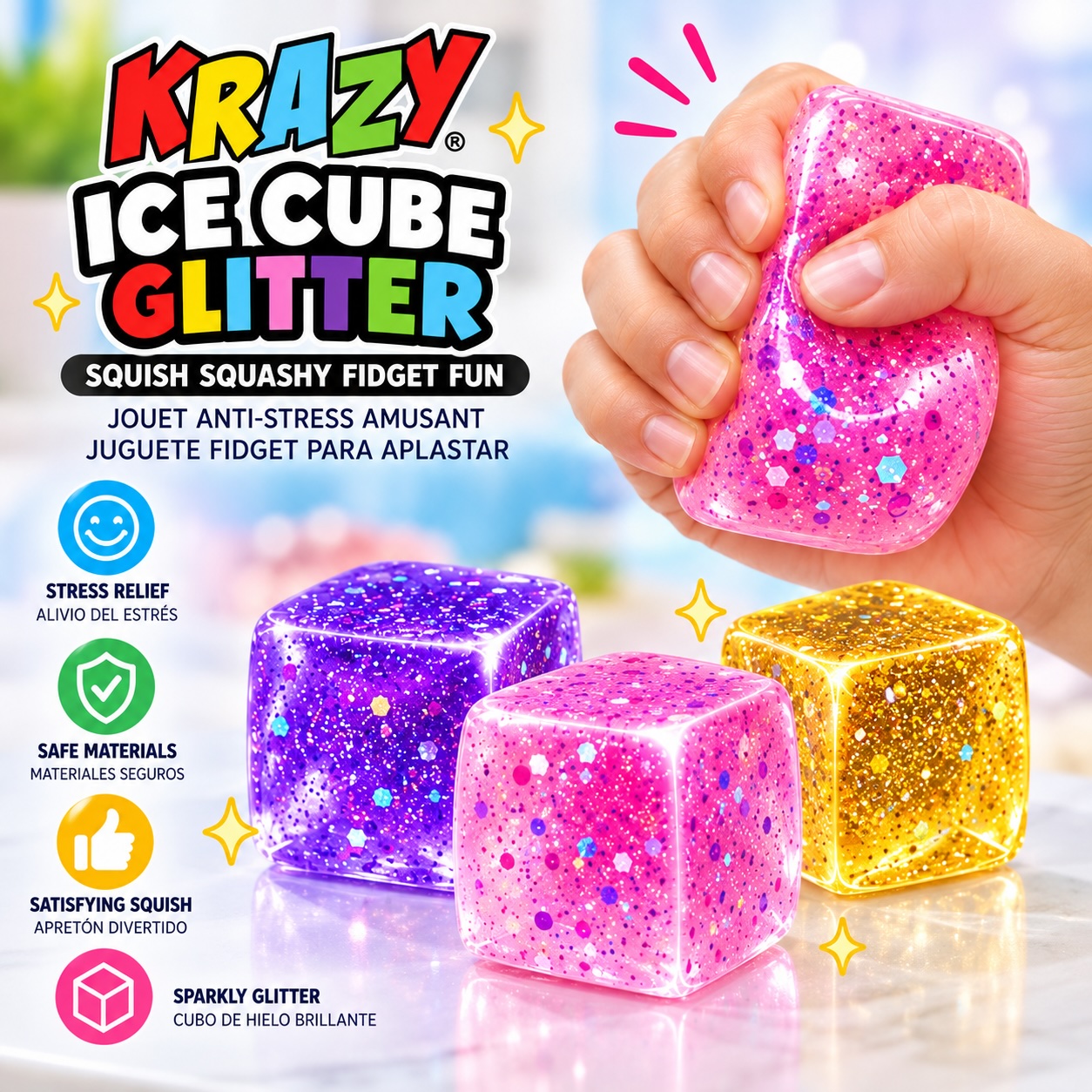 Squishy 2.2" Cube Sensory Toy Glitter - Gallery 8