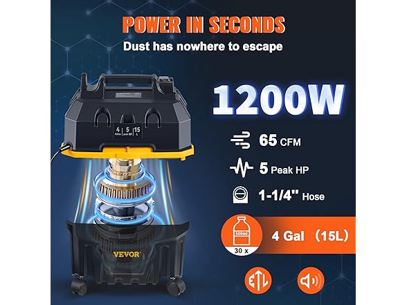 VEVOR Wet and Dry Shop Vac, 4 Gallon, 5 Peak HP