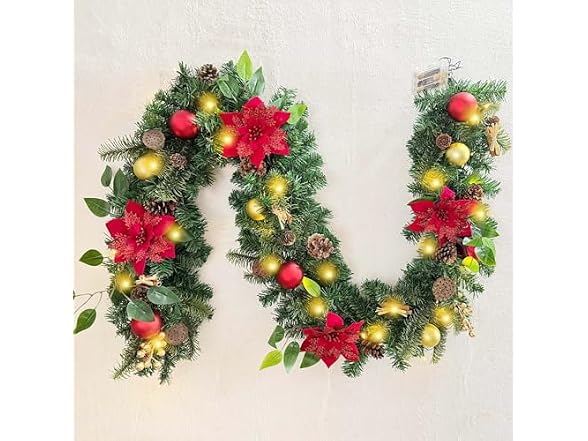 WANNA-CUL Pre-Lit 6' Red/Gold Christmas Garland