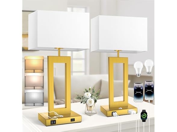 Kondras 22" Modern Gold Table Lamps, Set of 2