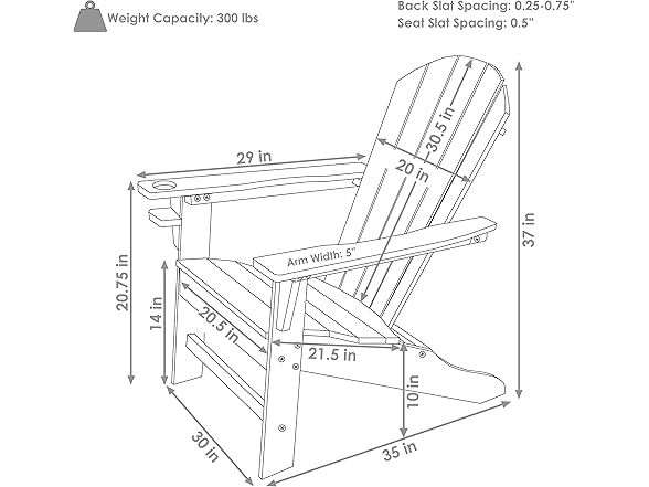 Sunnydaze All-Weather Blue/White Adirondack Chair