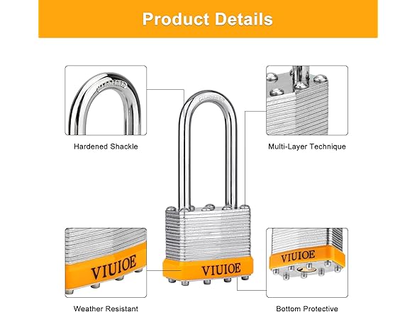 VIUIOE VIUIOE 6pcs Keyed Alike Padlocks - Long