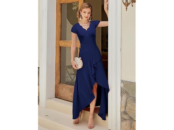 Miusol Women (M) V Neck Ruffle Split Party Dress