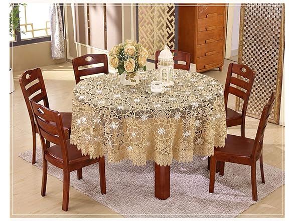 Beige Embroidered Lace Tablecloth 60