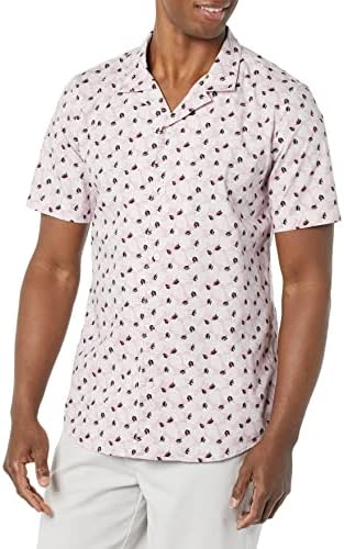 Amazon Essentials Men's Vacation Cotton Button-Down Resort Shirt, Short Sleeve, Lavender Palm Leaf Print, X-Small