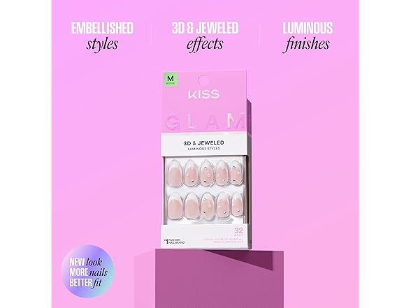 Kiss Glam Press On Nails White Almond