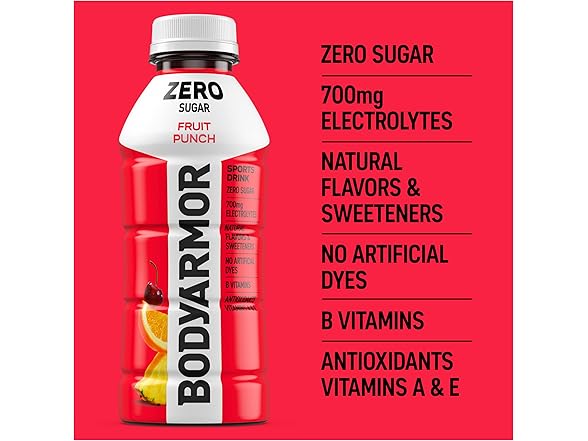 12Pk BODYARMOR ZERO Sugar Fruit Punch Electrolyte Drink