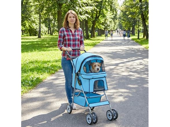 BestPet 4-Wheel Foldable Pet Stroller Blue