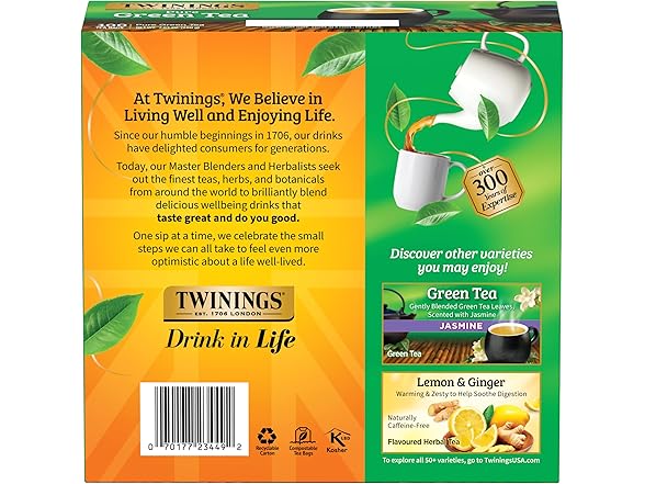 100Ct Twinings Pure Green Tea Individually Wrapped