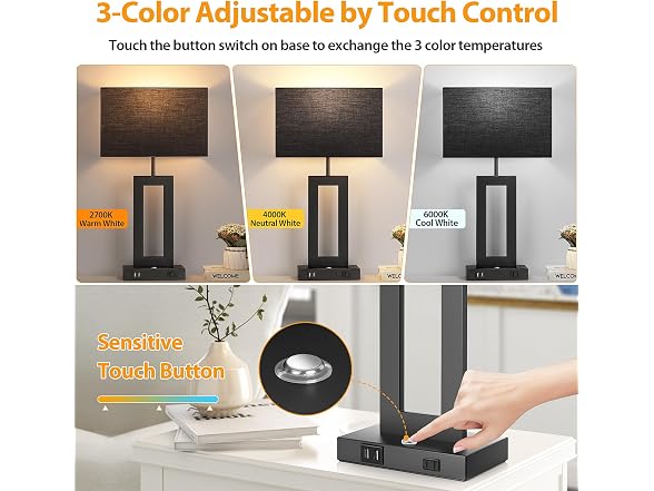 Kondras 3 Color Temperatures Black Table Lamps Set of 2