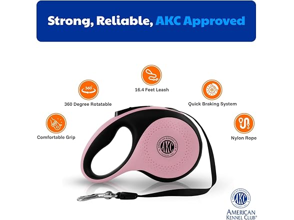 American Kennel Club Retractable Dog Leash, 16.4ft