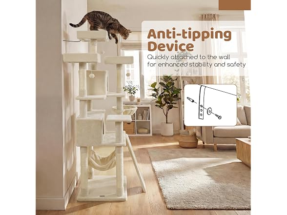 DORTALA Multi-Level Cat Tree, 65" Tall Cat Tower Beige