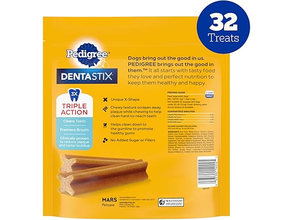 Pedigree Dentastix Large Dog Treats, Original, 32CT