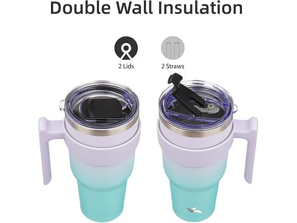 Konokyo 40 oz Tumbler with Handle and Straw, Insulated Travel Mug
