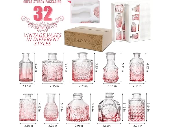 Arme Glass Bud Vase Set of 32 Pcs