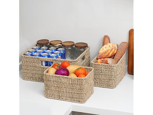 JS HANGER Set of 3 Natural Wicker Storage Baskets