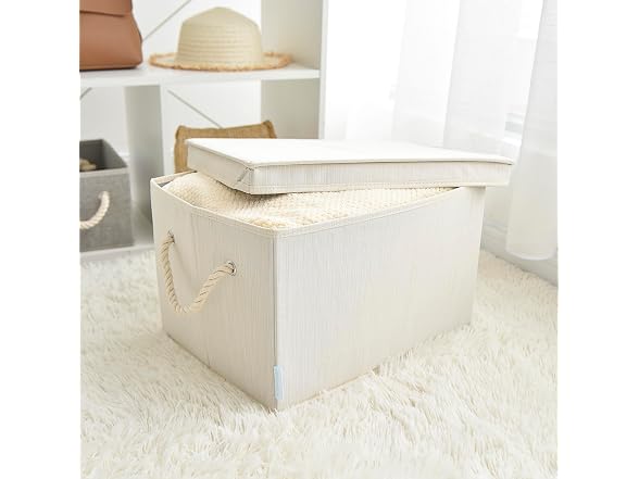 Sukkri Ivory White Storage Bins with Lids and Rope Handles, 2 PK 