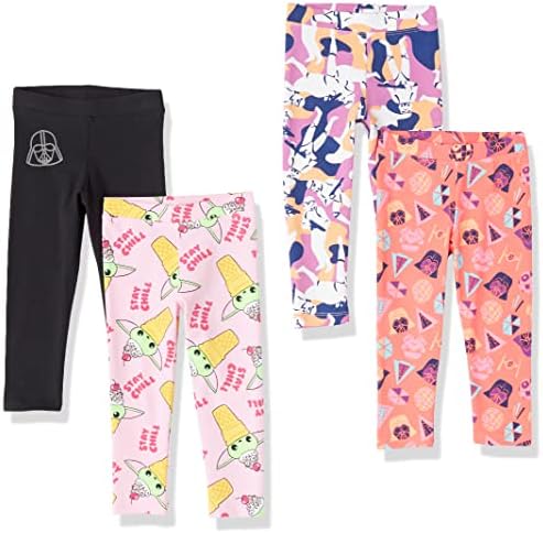 Amazon Essentials Disney | Marvel | Star Wars | Frozen | Princess Girls' Leggings, Pack of 4, Star Wars Vader, XX-Large