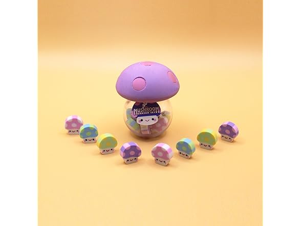 Mushroom Eraser Set w. Mini 8 Mushrooms